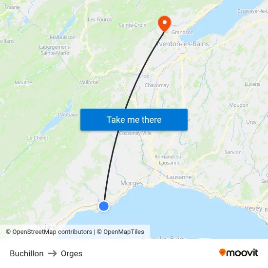 Buchillon to Orges map