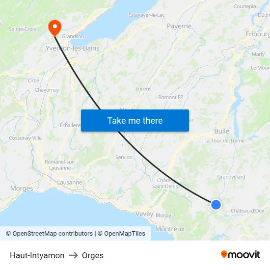 Haut-Intyamon to Orges map