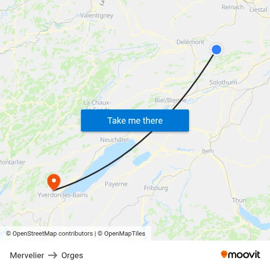 Mervelier to Orges map