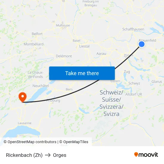 Rickenbach (Zh) to Orges map