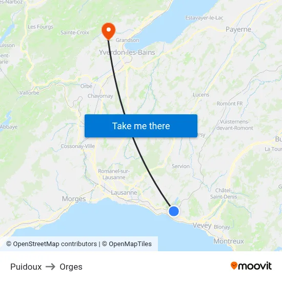 Puidoux to Orges map