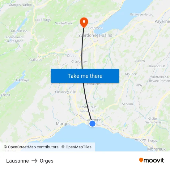Lausanne to Orges map