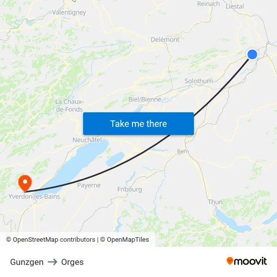 Gunzgen to Orges map