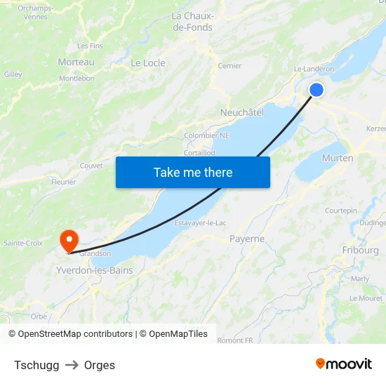 Tschugg to Orges map