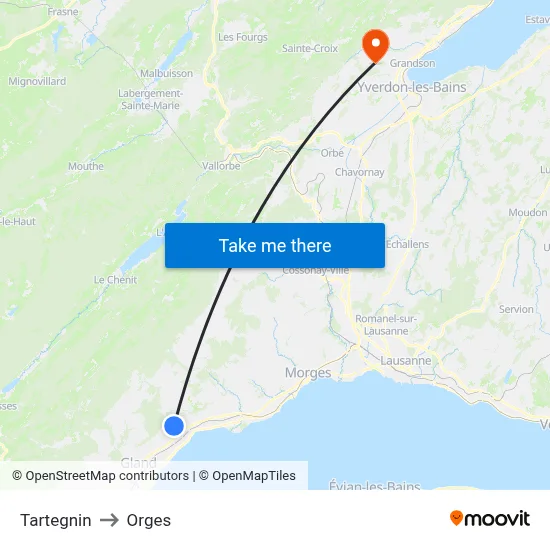 Tartegnin to Orges map