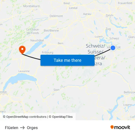 Flüelen to Orges map