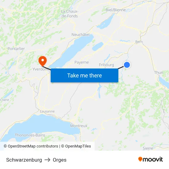 Schwarzenburg to Orges map