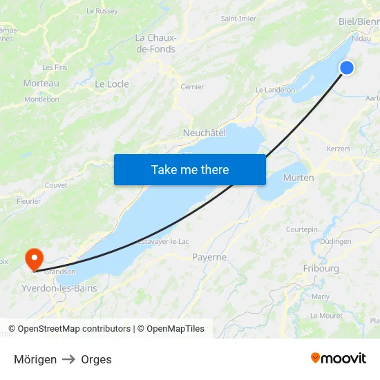 Mörigen to Orges map