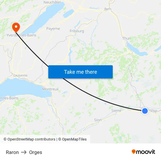 Raron to Orges map