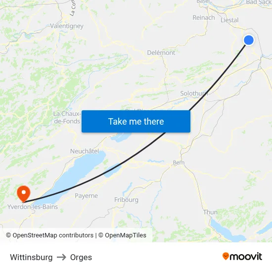 Wittinsburg to Orges map