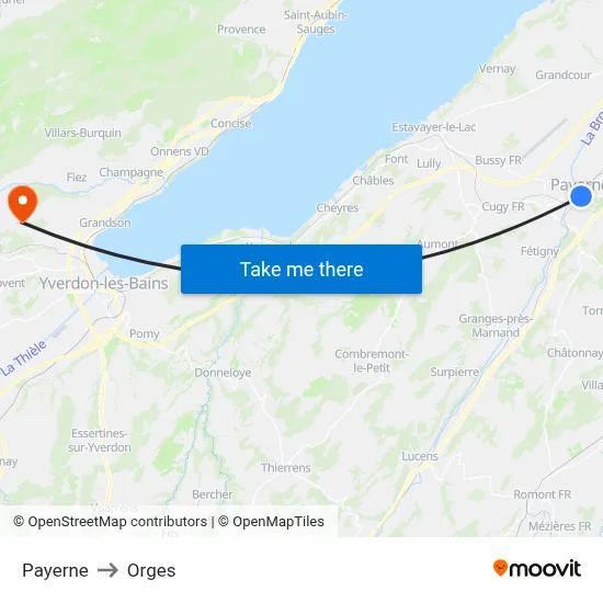 Payerne to Orges map