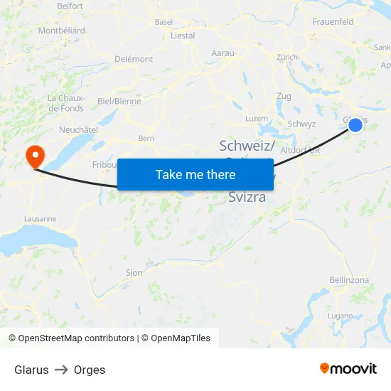 Glarus to Orges map