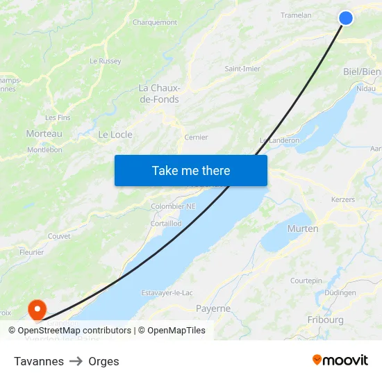 Tavannes to Orges map