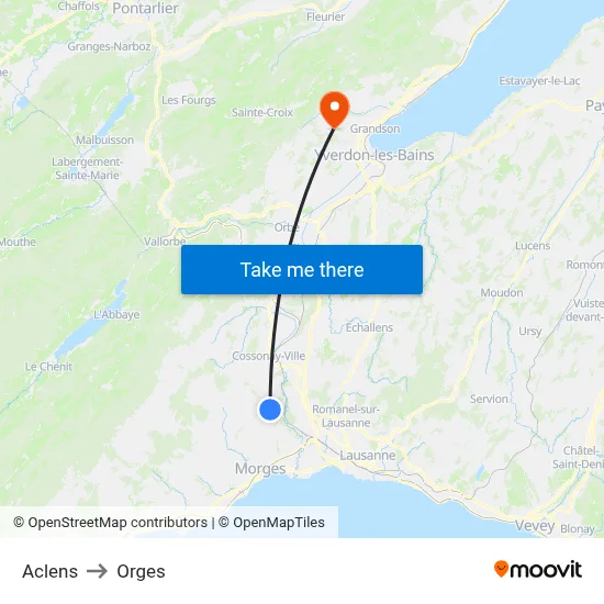 Aclens to Orges map