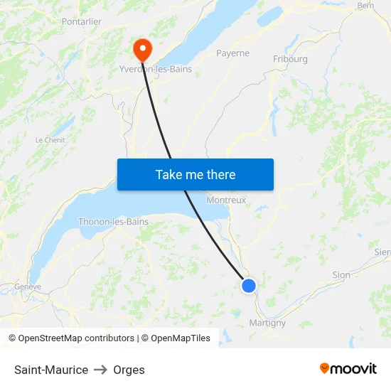 Saint-Maurice to Orges map