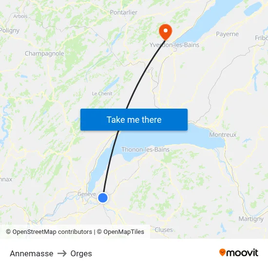 Annemasse to Orges map