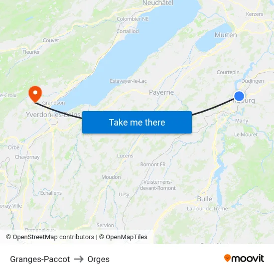 Granges-Paccot to Orges map