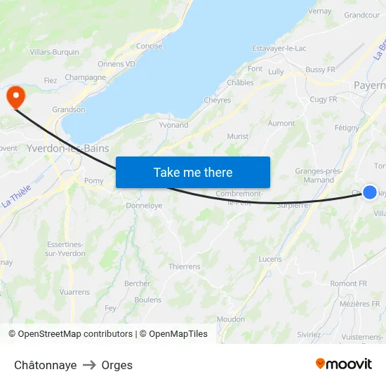 Châtonnaye to Orges map