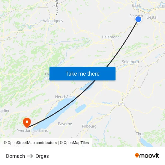 Dornach to Orges map