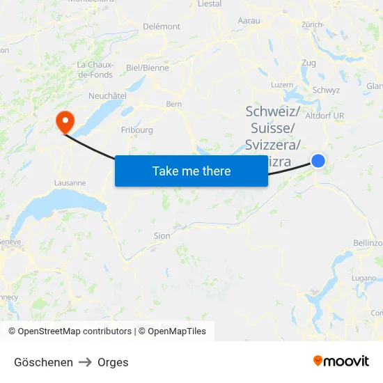 Göschenen to Orges map