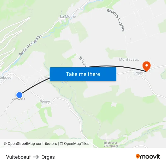 Vuiteboeuf to Orges map