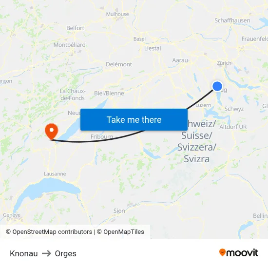 Knonau to Orges map