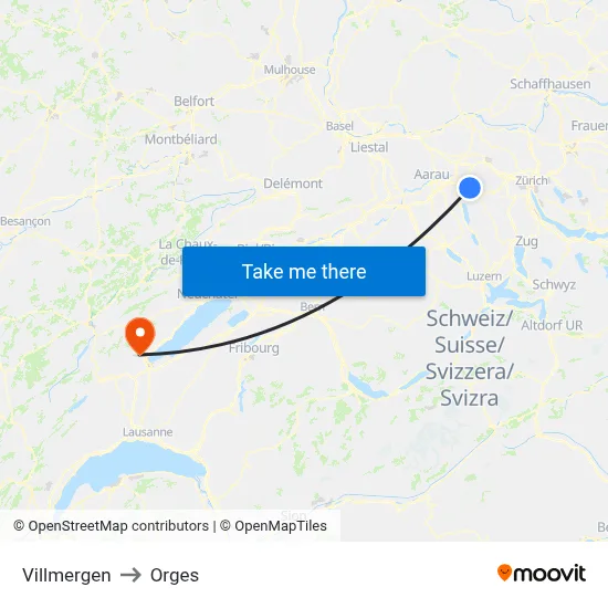 Villmergen to Orges map
