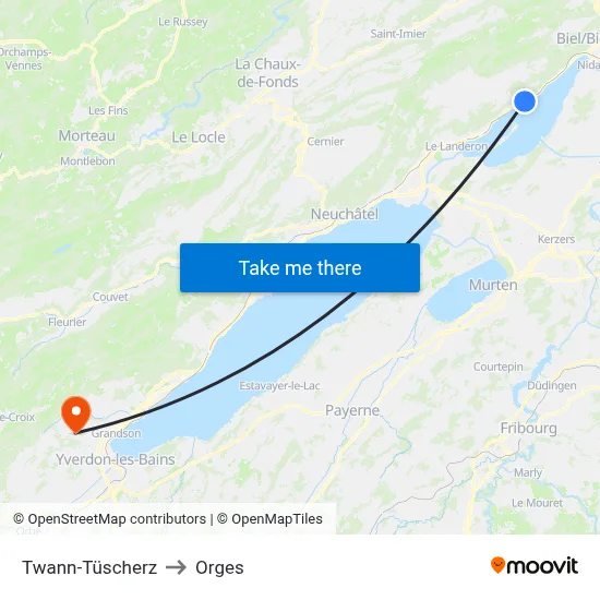 Twann-Tüscherz to Orges map