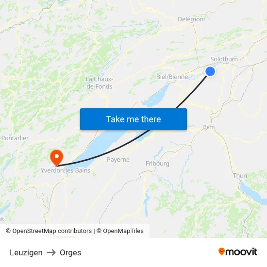 Leuzigen to Orges map