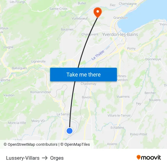 Lussery-Villars to Orges map
