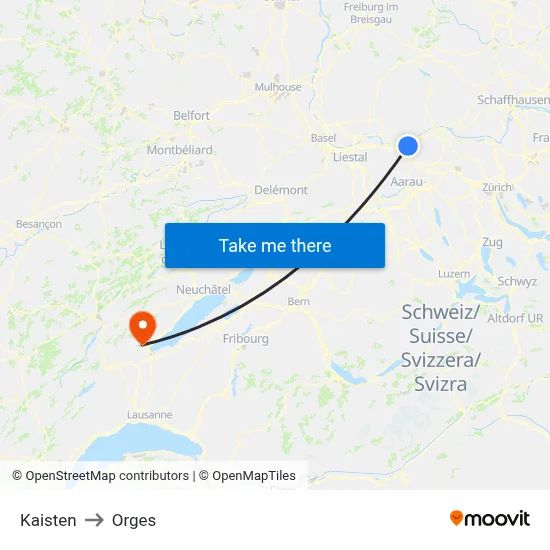 Kaisten to Orges map