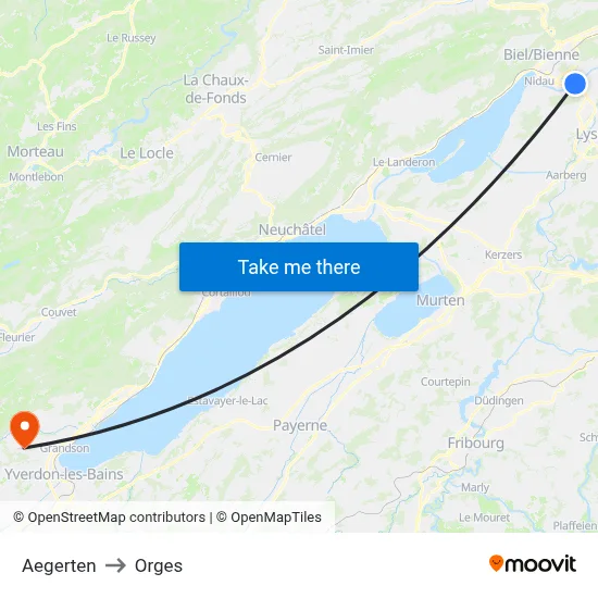 Aegerten to Orges map