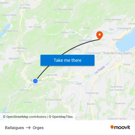 Ballaigues to Orges map