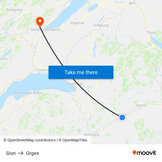 Sion to Orges map