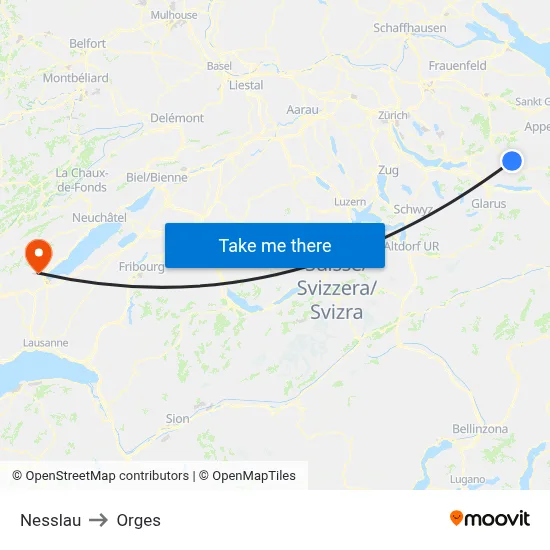 Nesslau to Orges map