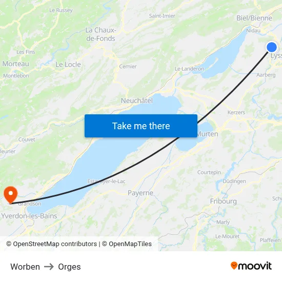 Worben to Orges map