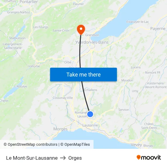 Le Mont-Sur-Lausanne to Orges map