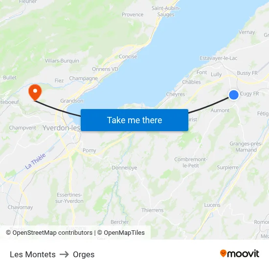 Les Montets to Orges map