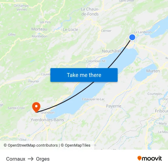 Cornaux to Orges map