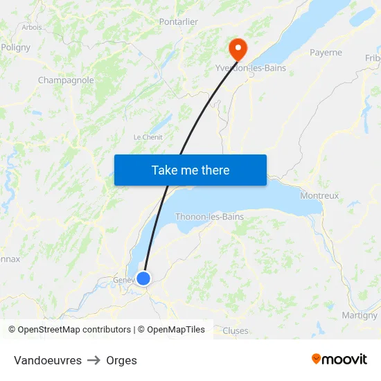 Vandoeuvres to Orges map