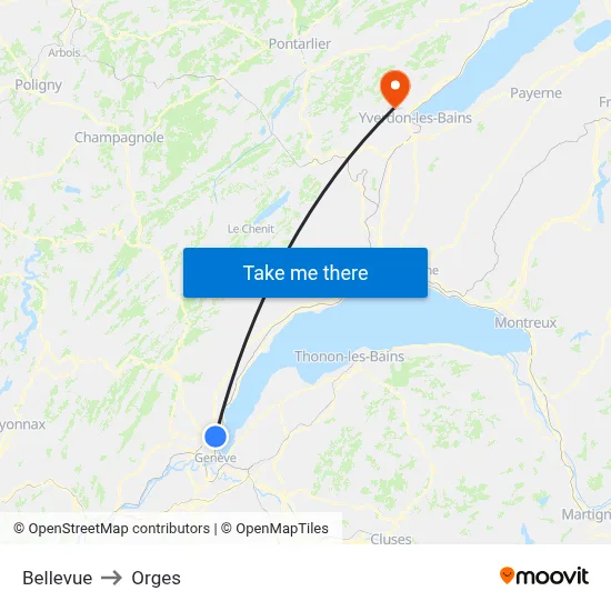 Bellevue to Orges map