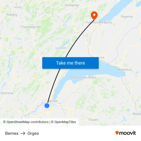 Bernex to Orges map