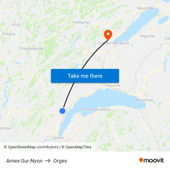 Arnex-Sur-Nyon to Orges map