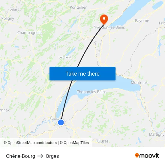 Chêne-Bourg to Orges map