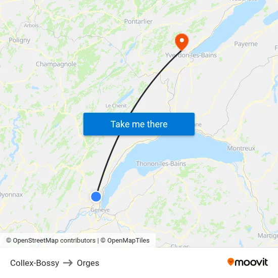 Collex-Bossy to Orges map