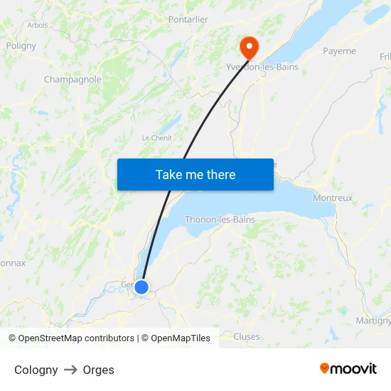 Cologny to Orges map