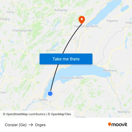 Corsier (Ge) to Orges map