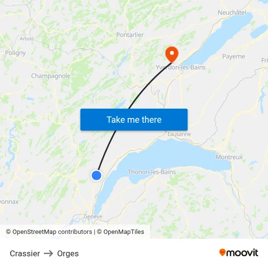 Crassier to Orges map