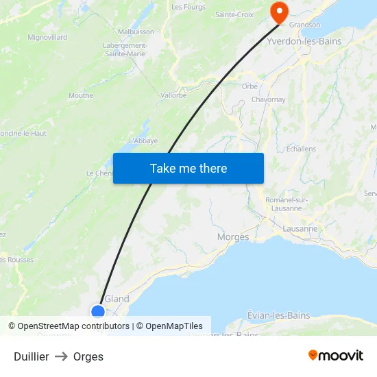 Duillier to Orges map