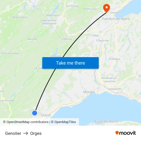 Genolier to Orges map